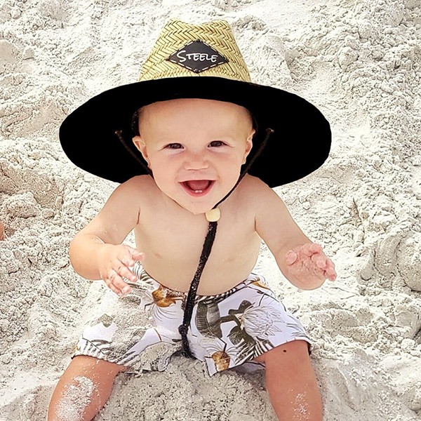 Faux Leather Name Patch Baby Hat Toddler Child Adult, Straw Hat