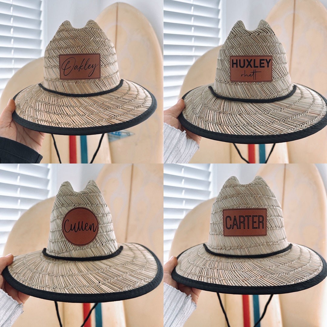 Personalized Leather Name Patch Straw Hat Sun Hat Gift for Toddler Child Adult