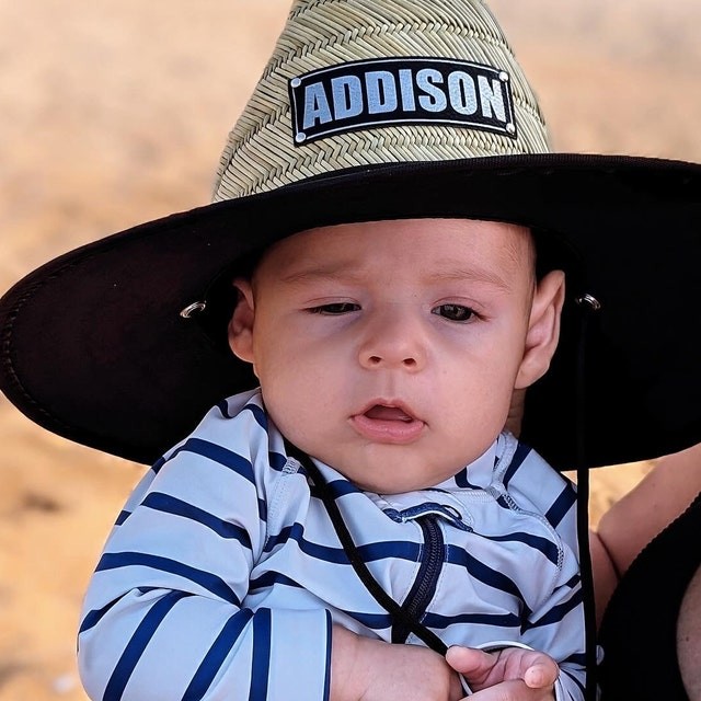Personalized Leather Name Patch Straw Hat Sun Hat Gift for Toddler Child Adult