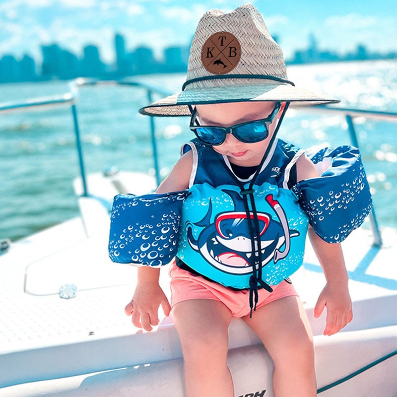 Personalized Leather Name Patch Straw Hat Sun Hat With Initials and Symbols Gift for Toddler Child Adult