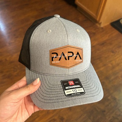 Personalized DAD Real Leather Patch Trucker Hat with Kids Names Father's Day Gift New Dad Gift