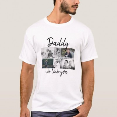 Father with Kids and Family Dad Photo Collage T-Shirt