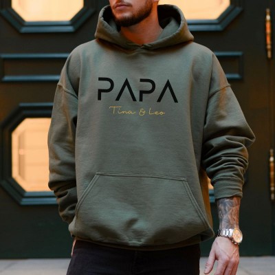 Personalized PAPA Sweatshirt Hoodie with Kid's Names Father's Day Gift For Him
