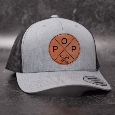 Personalized DAD Real Leather Patch Trucker Hat With Initials and Symbols Father's Day Gift