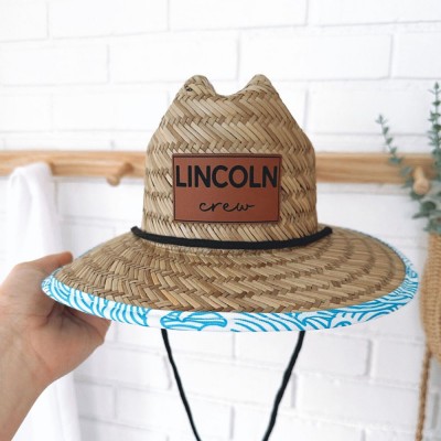 Personalized Leather Name Patch Straw Hat Sun Hat Gift for Toddler Child Adult