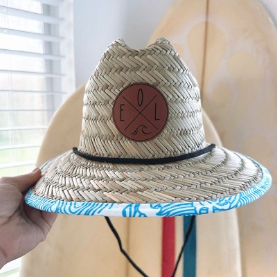 Personalized Leather Name Patch Straw Hat Sun Hat With Initials and Symbols Gift for Toddler Child Adult