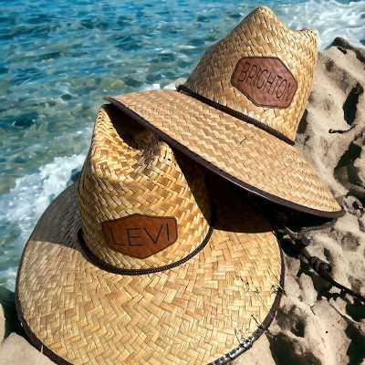 Personalized Leather Name Patch Straw Hat Sun Hat Gift for Toddler Child Adult