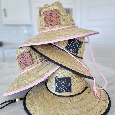 Personalized Leather Name Patch Straw Hat Sun Hat With Initials and Symbols Gift for Toddler Child Adult