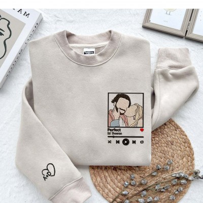 Custom Photo Love Song For Couple Embroidered Sweatshirt,Couple Anniversary Gift
