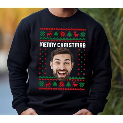 Custom Photo Ugly Christmas Sweatshirt Dog Lover Gift