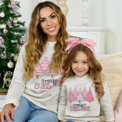Mommy and Me Pink Christmas Trees Crewneck Sweatshirt