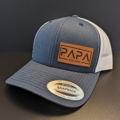 Personalized DAD Real Leather Patch Trucker Hat with Kids Names Father's Day Gift New Dad Gift
