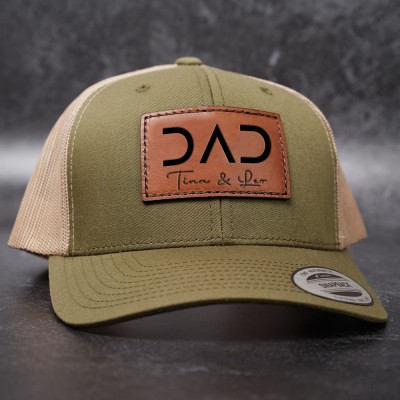 Personalized PAPA DAD Real Leather Patch Trucker Hat with Kids Names Father's Day Gift New Dad Gift