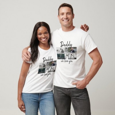 Father with Kids and Family Dad Photo Collage T-Shirt