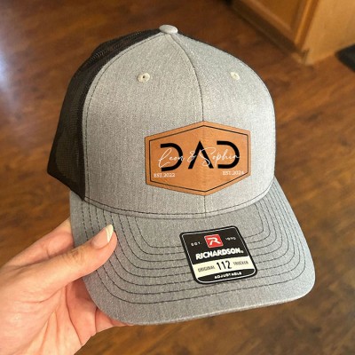 Personalized DAD Real Leather Patch Trucker Hat with Kids Names Father's Day Gift New Dad Gift