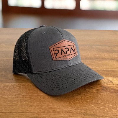 Personalized DAD Real Leather Patch Trucker Hat with Kids Names Father's Day Gift New Dad Gift