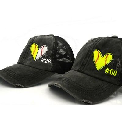 Softball Baseball heart, Custom Number Personalized Cap, OR any Sports Criss Cross Ponytail Messy Bun Cap Baseball Mom