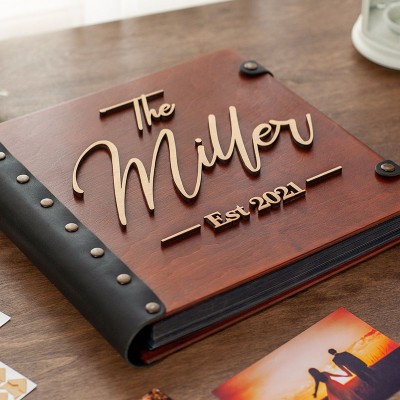 Personalized Wooden Photo Album 3D Text Family Photo Album Valentine's Day Anniversary Gift