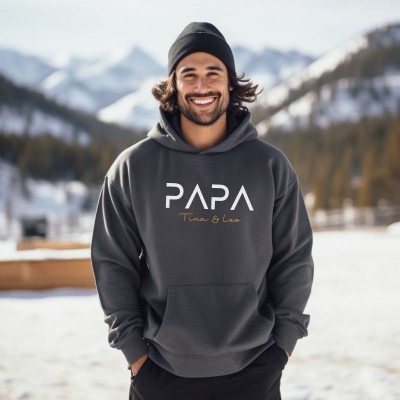 Personalized PAPA Sweatshirt Hoodie with Kid's Names Father's Day Gift For Him