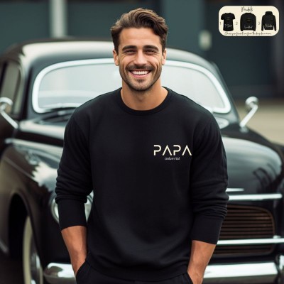 Personalized PAPA EST Sweatshirt with Kids' Names on Sleeve Father's Day Gift