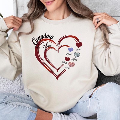 Custom Grandma and Mom Sweatshirt, Custom Grandma Heart Sweater
