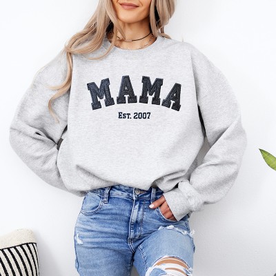 Mama Embroidered Sweatshirt - Personalized Gift for Moms, Hers - Kids Names on Sleeve