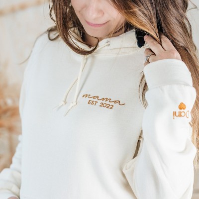 Custom Embroidered Mama Dad Hoodie, Personalized Matching Mom and Dad Gifts