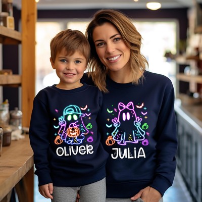 Ghost Neon Color Halloween Sweatshirt, Halloween Ghost Neon Sweatshirt