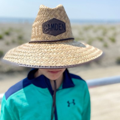 Personalized Leather Name Patch Straw Hat Sun Hat Gift for Toddler Child Adult