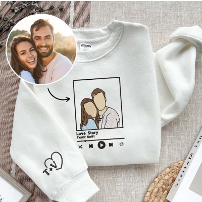 Custom Photo Love Song For Couple Embroidered Sweatshirt,Couple Anniversary Gift
